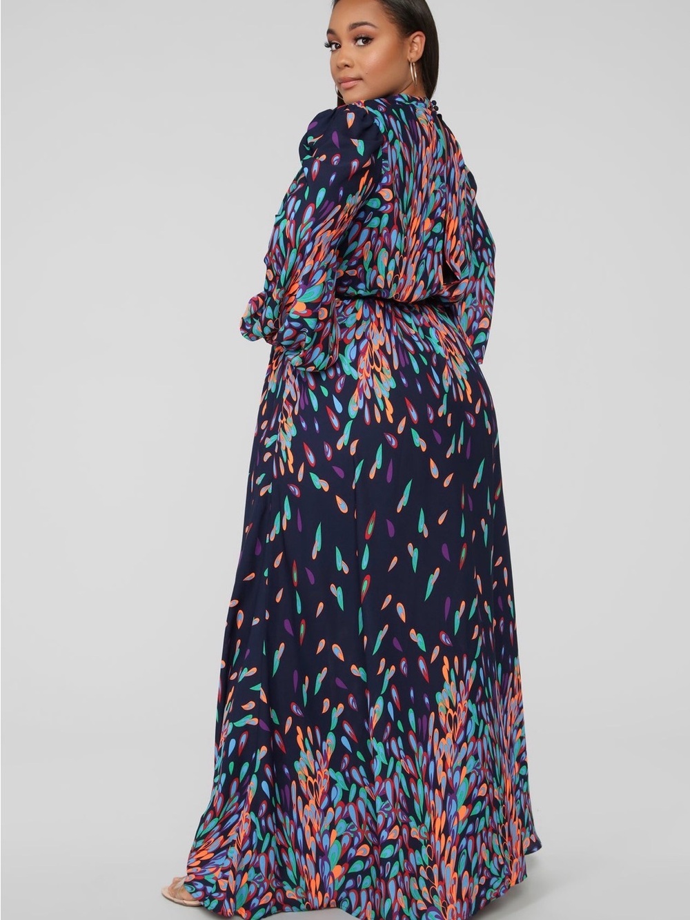 Fashion Nova Black Multi-Color Printed Maxi Dress with Keyhole Neck - Picture 3 of 7